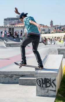 POVOA DE VARZIM, PORTUGAL - JULY 24, 2016: Nuno Cardoso during  the 2nd Stage of DC Skate Challenge by Moche.
