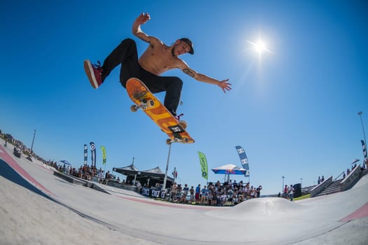 POVOA DE VARZIM, PORTUGAL - JULY 24, 2016: Jorge Simoes during  the 2nd Stage of DC Skate Challenge by Moche.