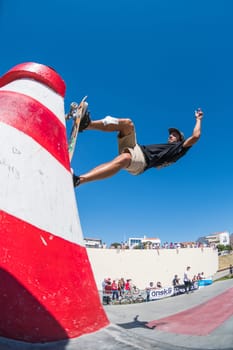 POVOA DE VARZIM, PORTUGAL - JULY 24, 2016: Pedro Roseiro during  the 2nd Stage of DC Skate Challenge by Moche.