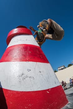 POVOA DE VARZIM, PORTUGAL - JULY 24, 2016: Pedro Roseiro during  the 2nd Stage of DC Skate Challenge by Moche.