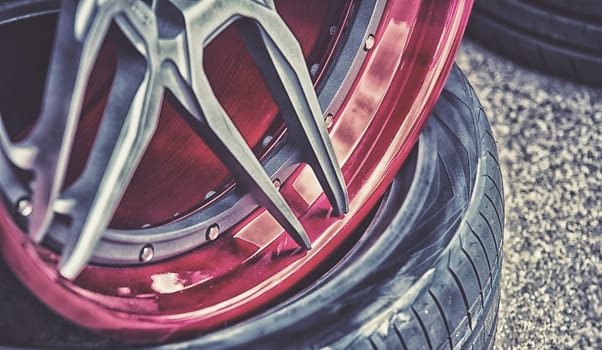 closeup detail of aluminum car wheel,hdr effect