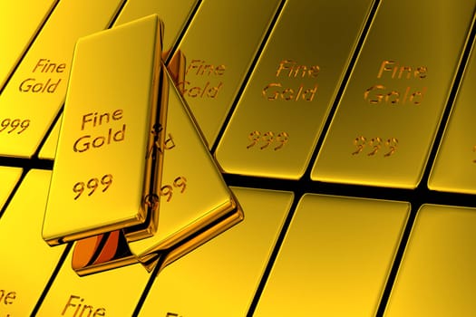 Stacked gold bars, financial concept background, 3d rendering