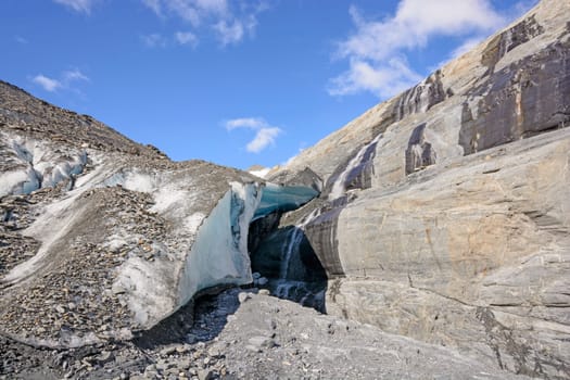 Glacial Ice and Bedrock on a Sunny Day on the Worthington Glacier in Alaska