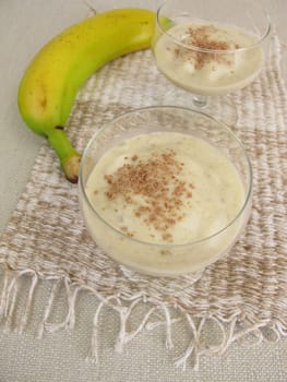 Homemade sugar-free banana ice cream from frozen bananas