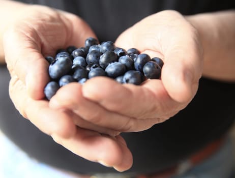 Older man with fresh blueberries in his hands