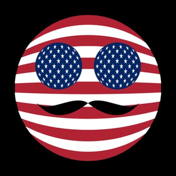 Icon in colors of the American flag with mustaches in globe form on black background