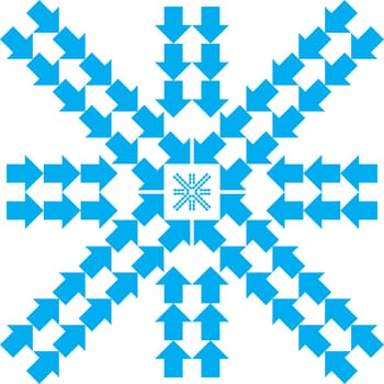Pattern with blue arrows in snowflake form on white background