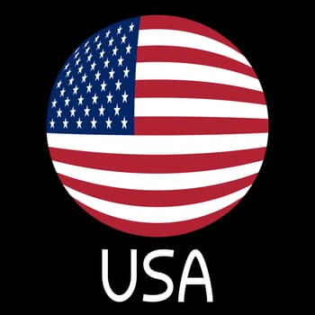 Flag of the United States in globe form and word USA on black background