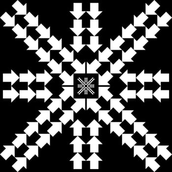 Pattern with arrows in snowflake form on black background