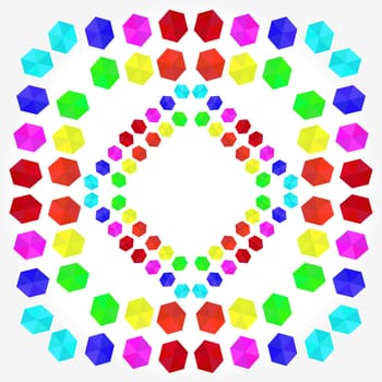 Colorful geometric pattern of hexagons in rainbow colors
