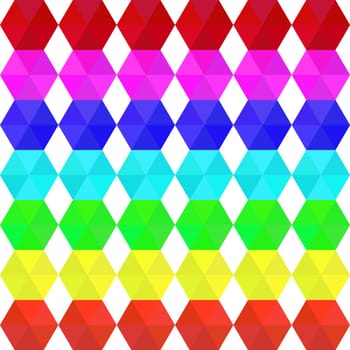 Colorful geometric seamless pattern of hexagons in rainbow colors