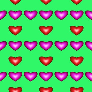 Seamless pattern with hearts on green background