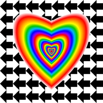Big heart in rainbow colors and arrows background