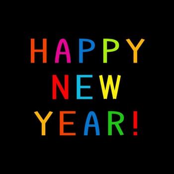 The greeting Happy New Year with multicolored letters on black background