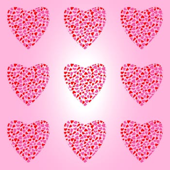 Seamless pattern with big hearts on pink background