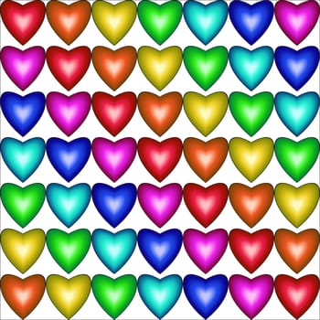 Seamless pattern with hearts in rainbow colors on white background