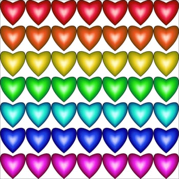 Seamless pattern with hearts in rainbow colors on white background