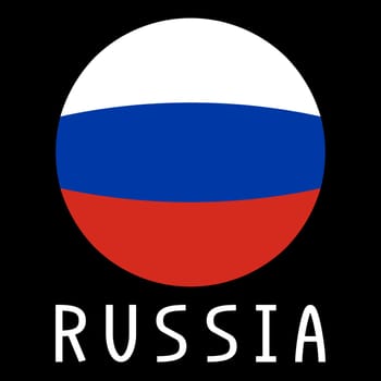 Russian flag in globe form and word Russia on black background