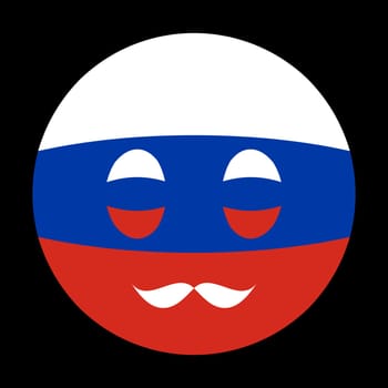 Icon in colors of Russian flag with mustaches in globe form on black background