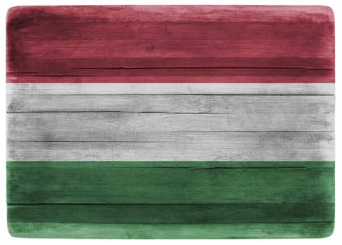 horizontal front view 3d illustration of an Hungary flag on wooden textured cooking board