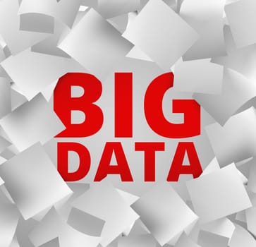 3d illustration of big data concept with falling papers and red words behind