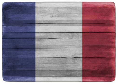 horizontal front view 3d illustration of an France flag on wooden textured cooking board