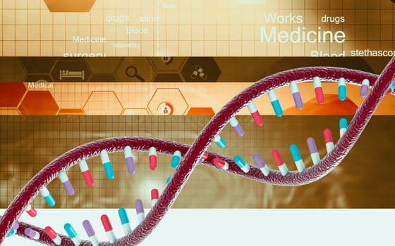 Digital illustration DNA structure in colour background