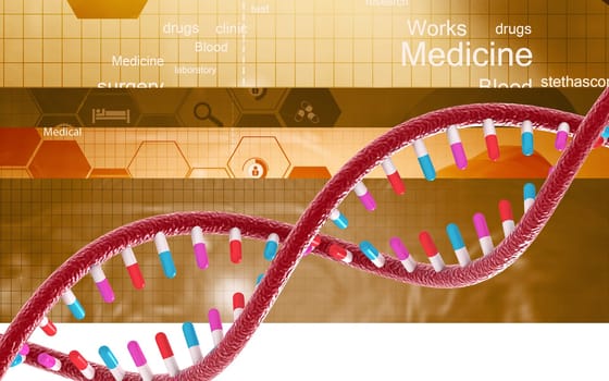 Digital illustration DNA structure in colour background