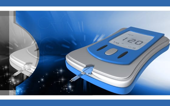 Digital illustration of Blood glucose meter in colour background