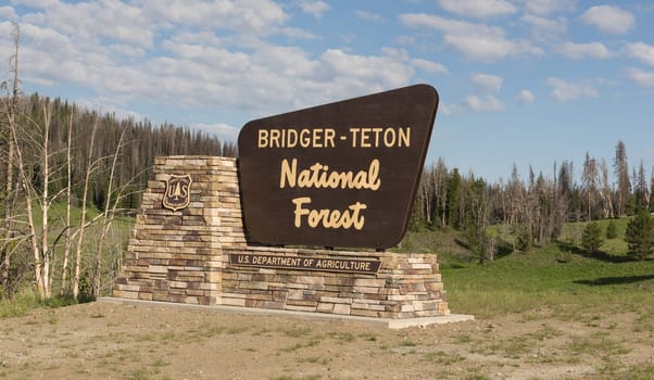 Sign marking the boundary of the Bridger Teton National Forest