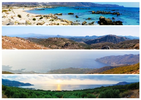 Photo collage of beautiful summer landscapes from Crete Island, Greece