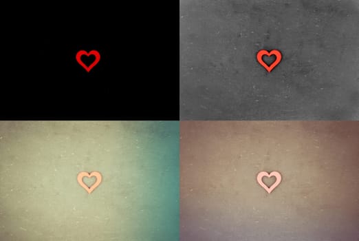 Photo Collage of Vintage Chalkboards with red heart symbols, creativity and love concept