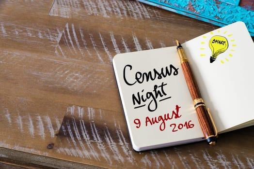 Census Night 9 August 2016, Australia written on notebook page