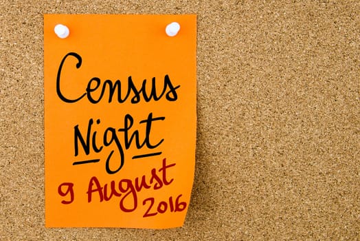 Census Night 9 August 2016, Australia written on orange paper note