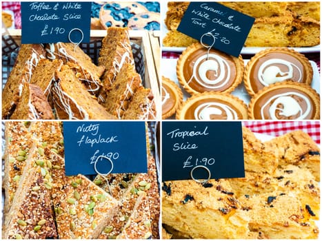 Photo collage of traditional British cakes