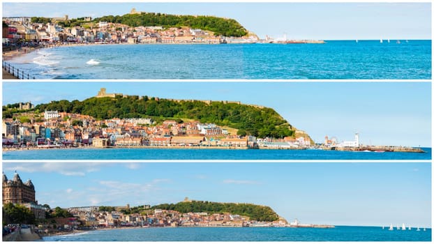 Photo collage with panoramic images from Scarborough, North Yorkshire, England