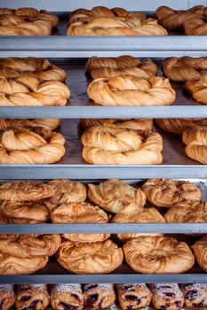 Trays with a mixture of pretzel and other pastries