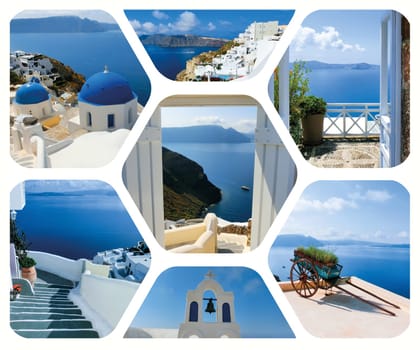 The set of summer photos in Santorini island, Greece