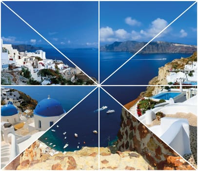 Set of summer photos in Santorini island, Greece