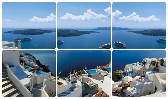The set from views in Oia at Santorini, Greece