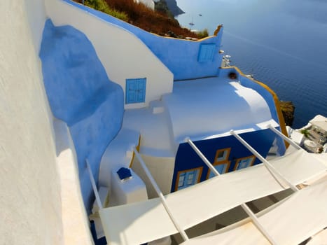 Santorini, Greece - June 10, 2015: View to the sea from Oia - the most beautiful village of Santorini island in Greece