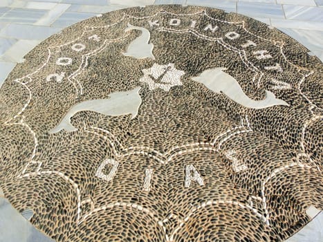 OIA, SANTORINI, GREECE- JUNE 10, 2015: Santorini Church Mosaic Stones in Oia , Greece