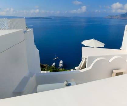 View to the sea from Oia the most beautiful village of Santorini island in Greece
