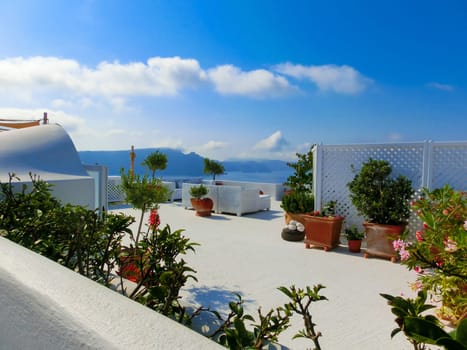Santorini, Greece - June 10, 2015: View to the sea from Oia - the most beautiful village of Santorini island in Greece