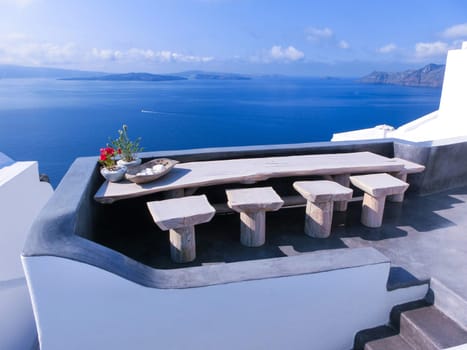 View to the sea from Oia the most beautiful village of Santorini island in Greece
