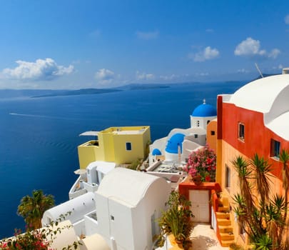 View to the sea from Oia the most beautiful village of Santorini island in Greece