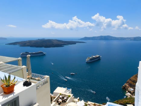 View to the sea from Oia the most beautiful village of Santorini island in Greece