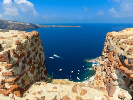 View to the sea from Oia the most beautiful village of Santorini island in Greece