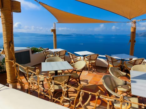 View to the sea from Oia the most beautiful village of Santorini island in Greece