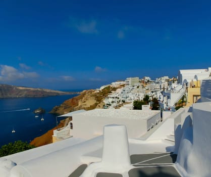 View to the sea from Oia the most beautiful village of Santorini island in Greece